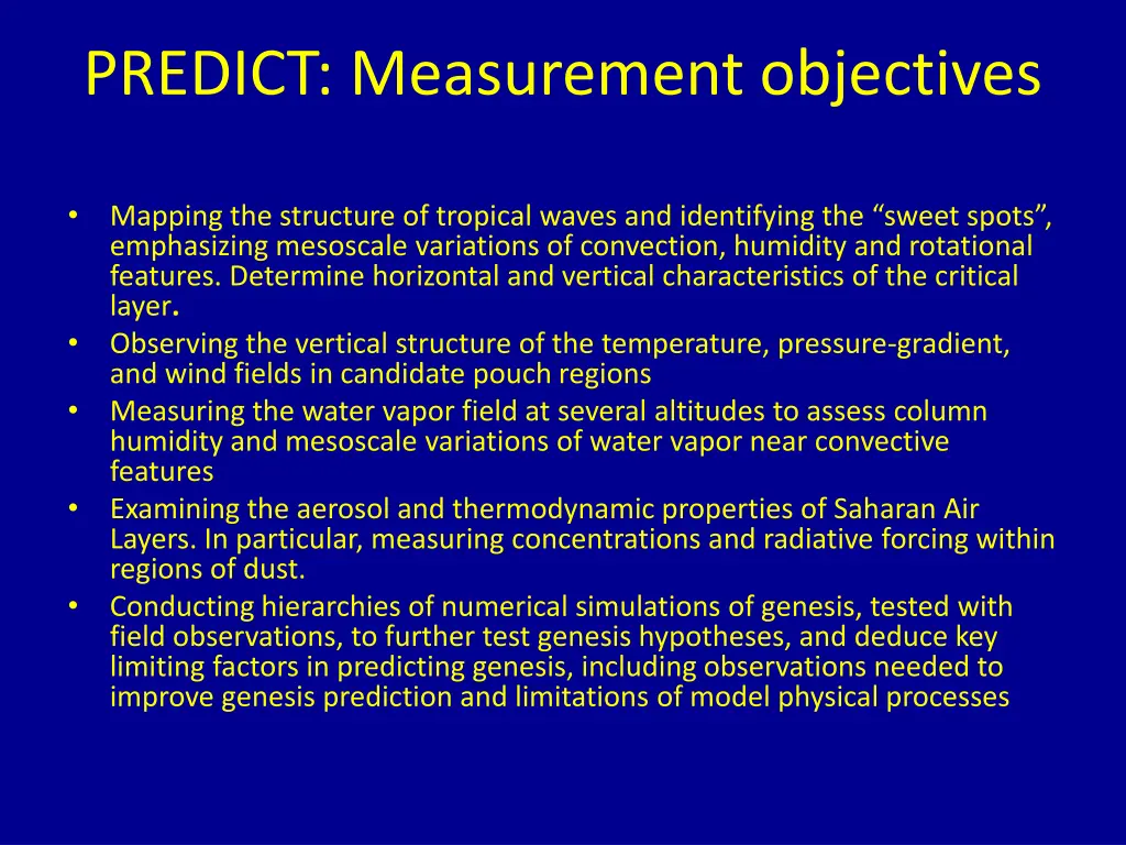 predict measurement objectives