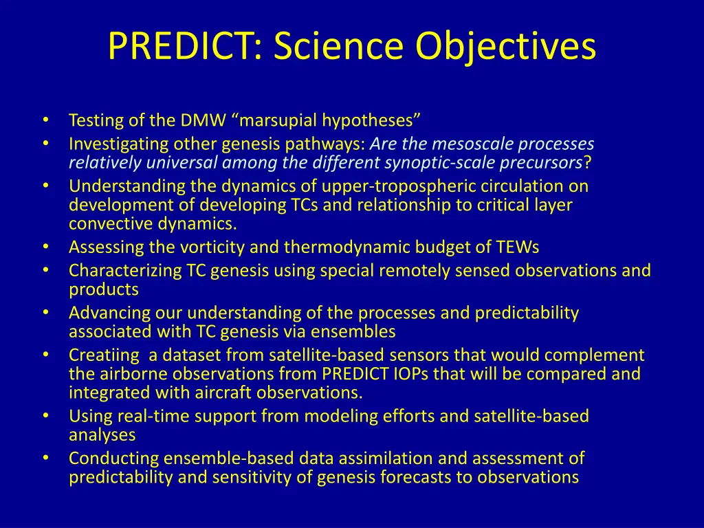 predict science objectives