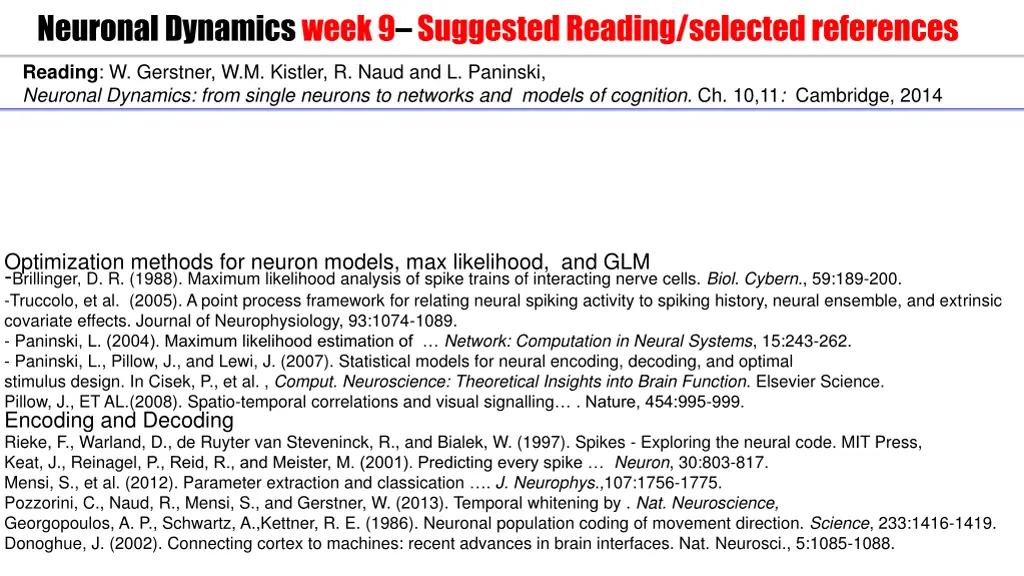 neuronal dynamics week 9 suggested reading