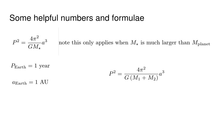 some helpful numbers and formulae