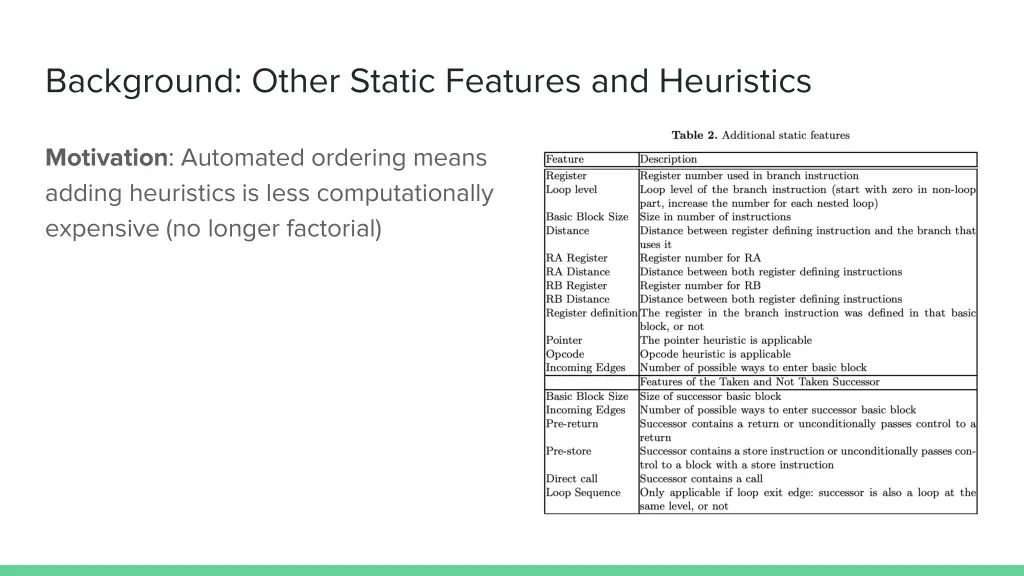 background other static features and heuristics