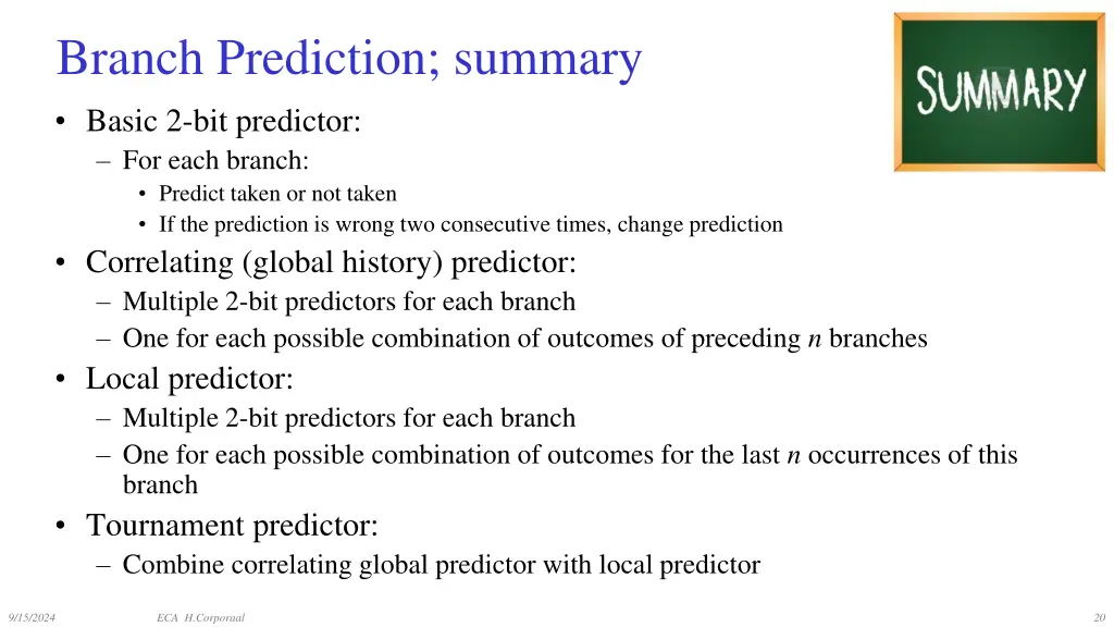 branch prediction summary