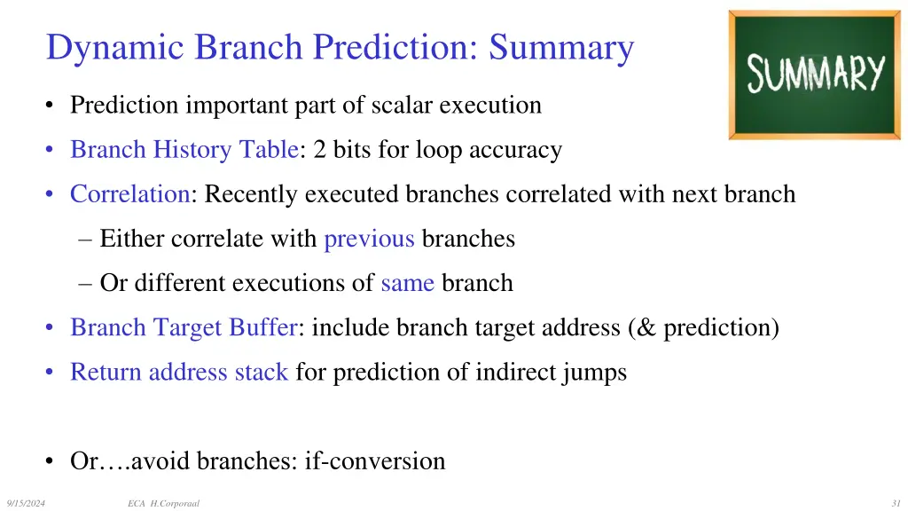 dynamic branch prediction summary