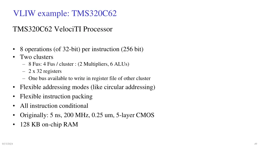 vliw example tms320c62