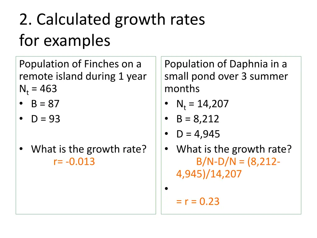 2 calculated growth rates for examples