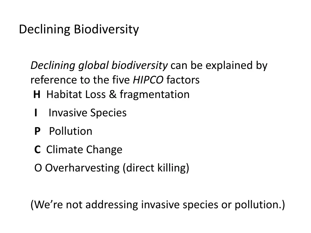 declining biodiversity