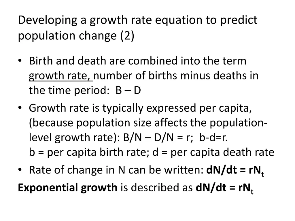 developing a growth rate equation to predict 1