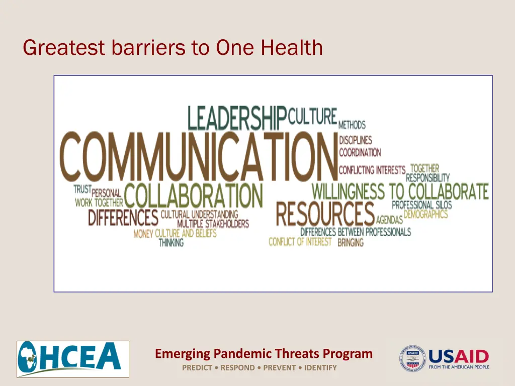 greatest barriers to one health