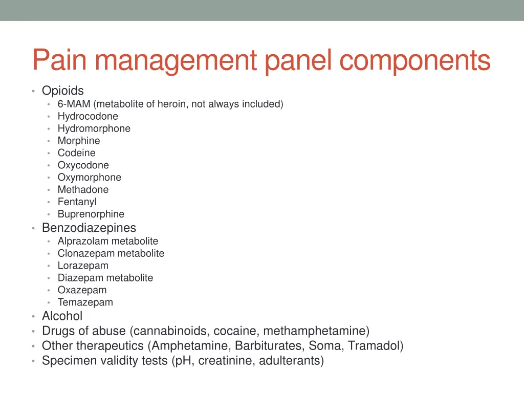 pain management panel components