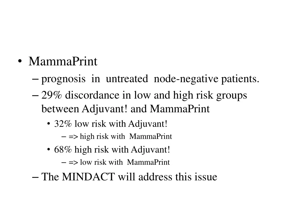 mammaprint prognosis in untreated node negative