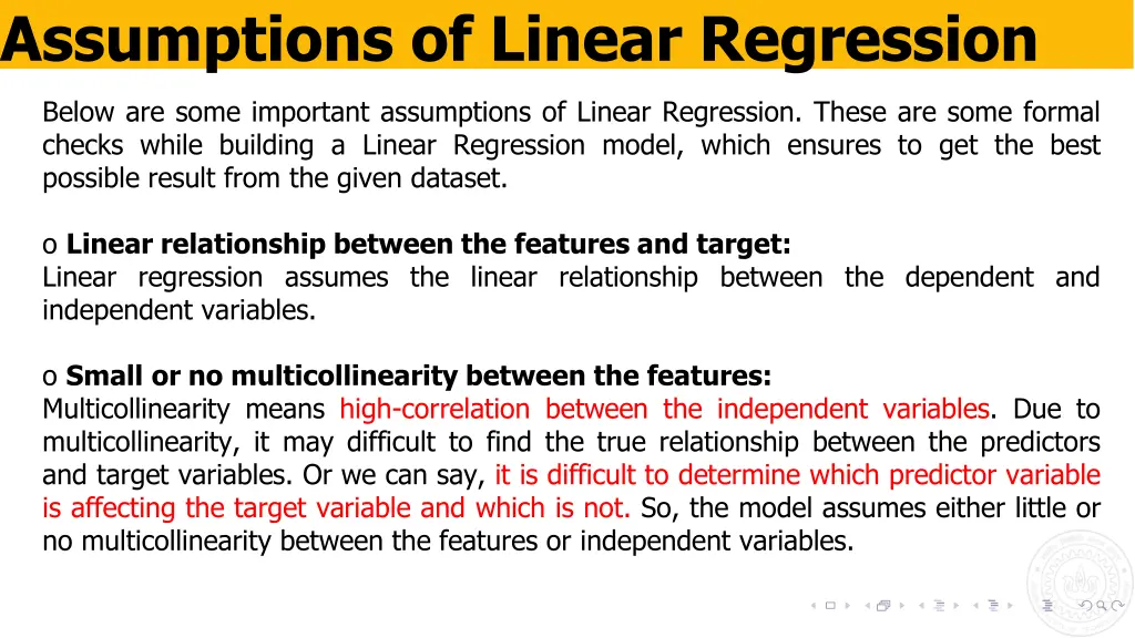 assumptions of linear regression