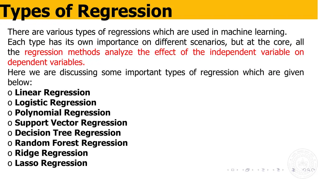 types of regression