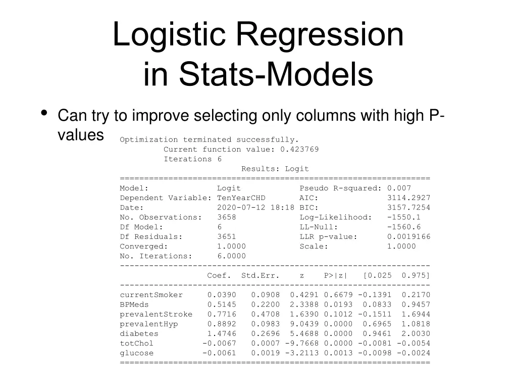 logistic regression in stats models 1