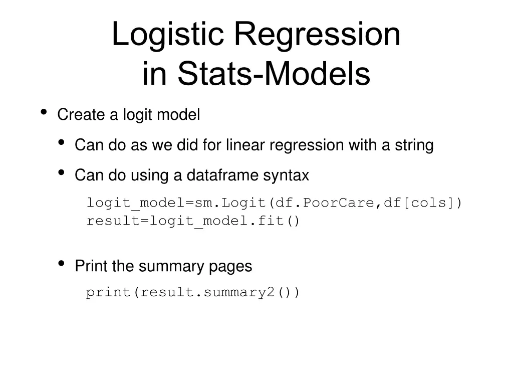 logistic regression in stats models create