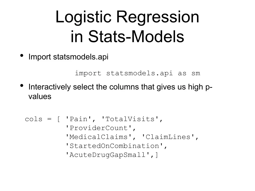 logistic regression in stats models import