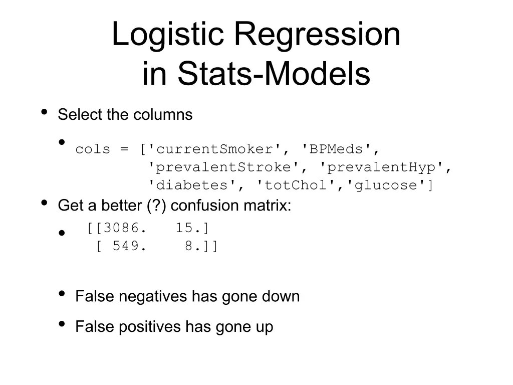 logistic regression in stats models select