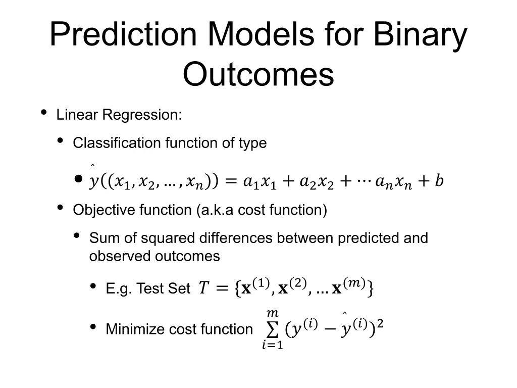 prediction models for binary outcomes linear