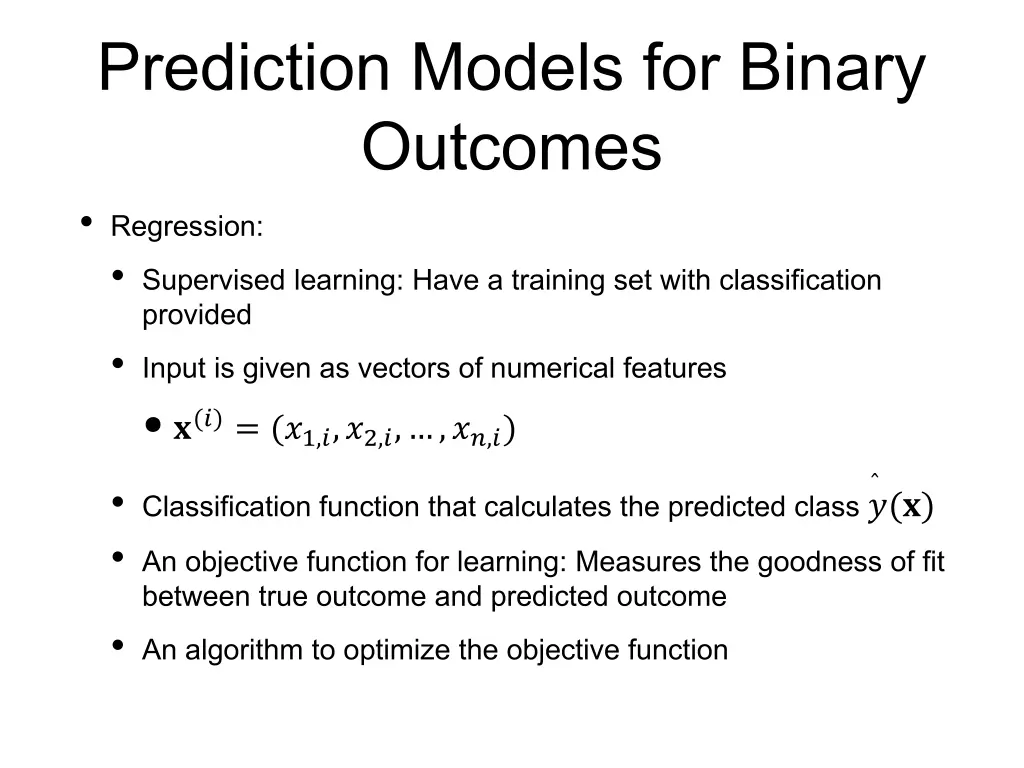 prediction models for binary outcomes regression 1