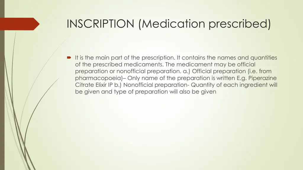 inscription medication prescribed