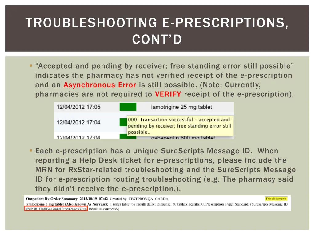 troubleshooting e prescriptions cont d