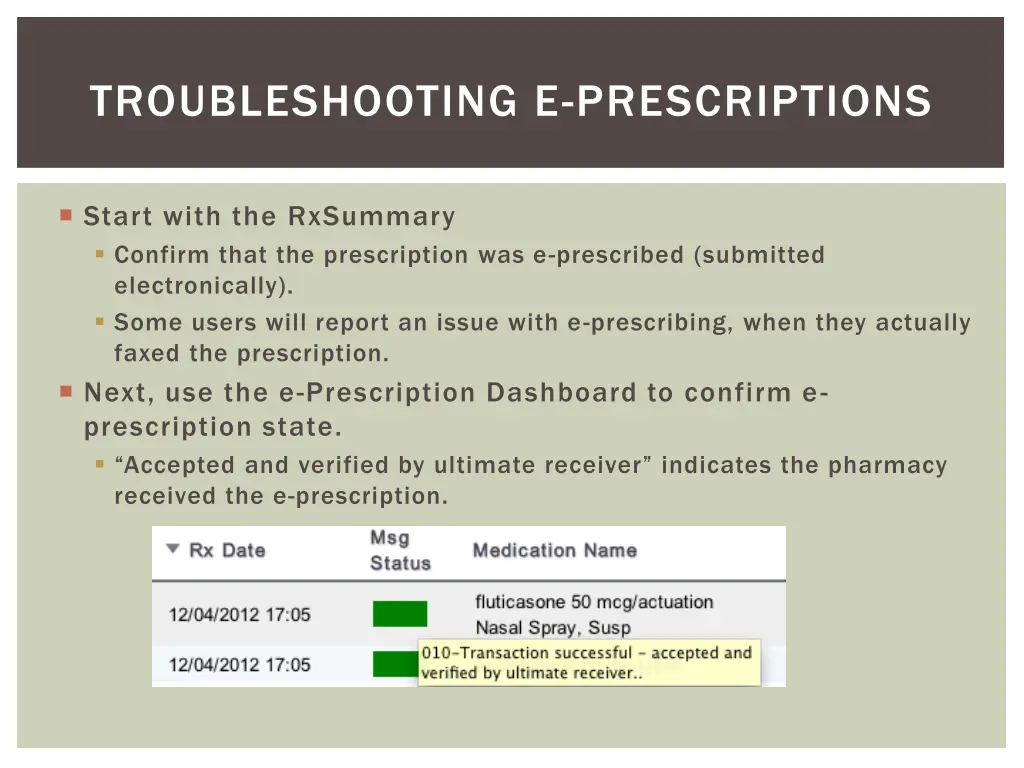 troubleshooting e prescriptions