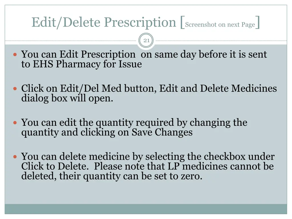 edit delete prescription screenshot on next page