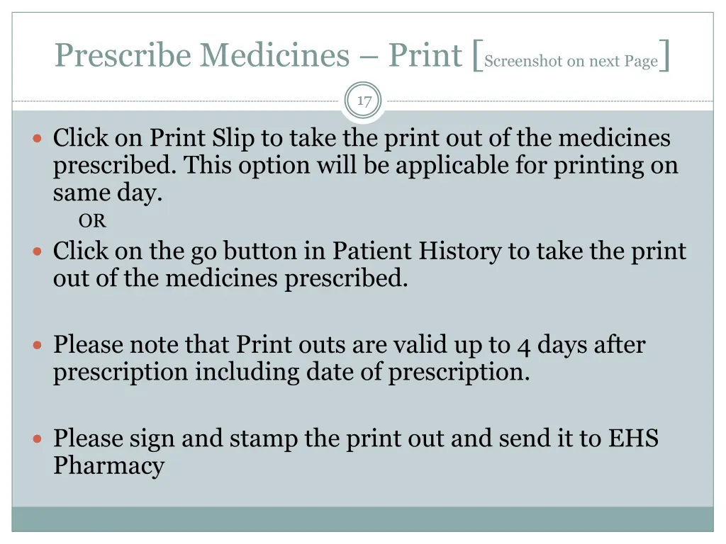 prescribe medicines print screenshot on next page