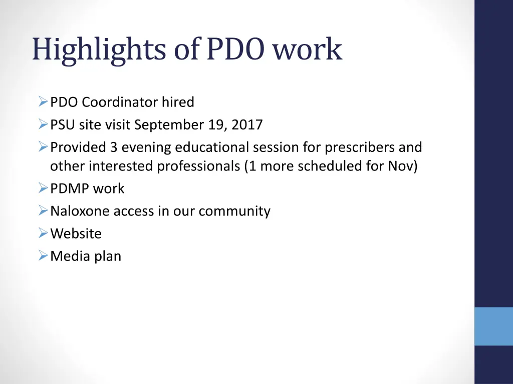 highlights of pdo work