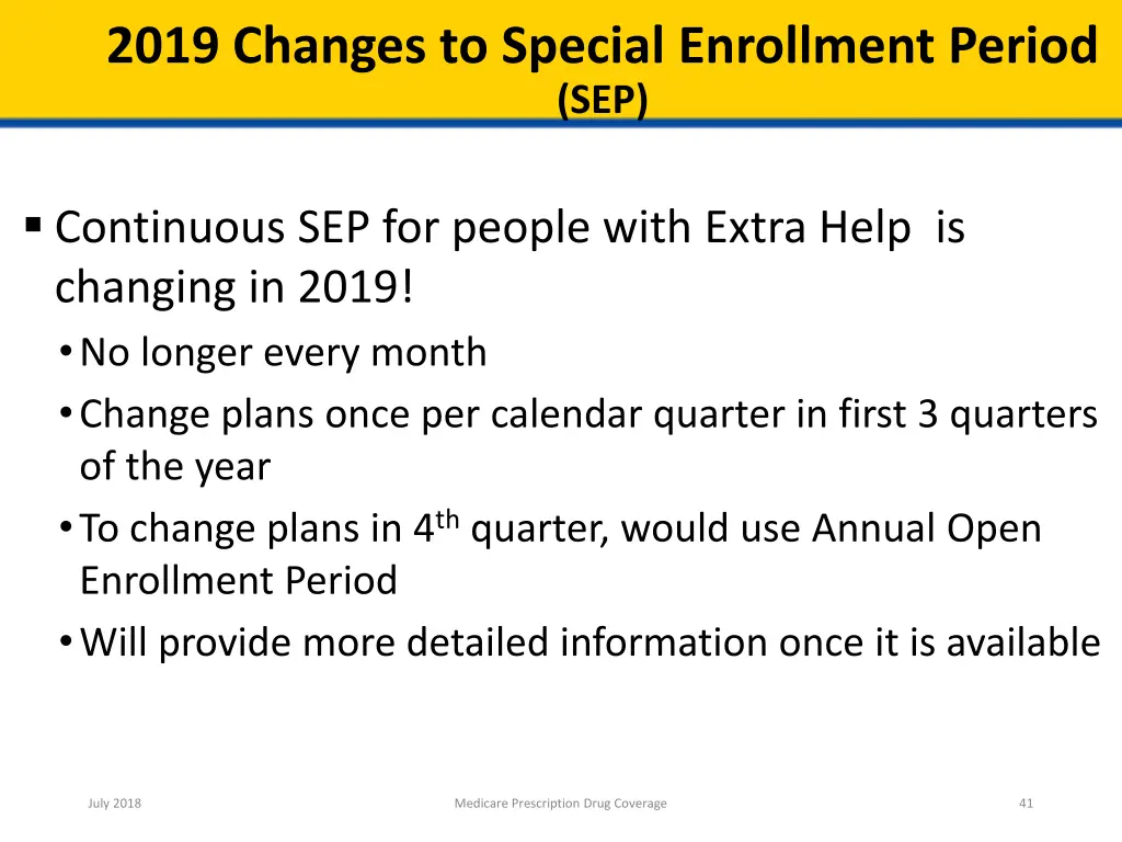 2019 changes to special enrollment period sep