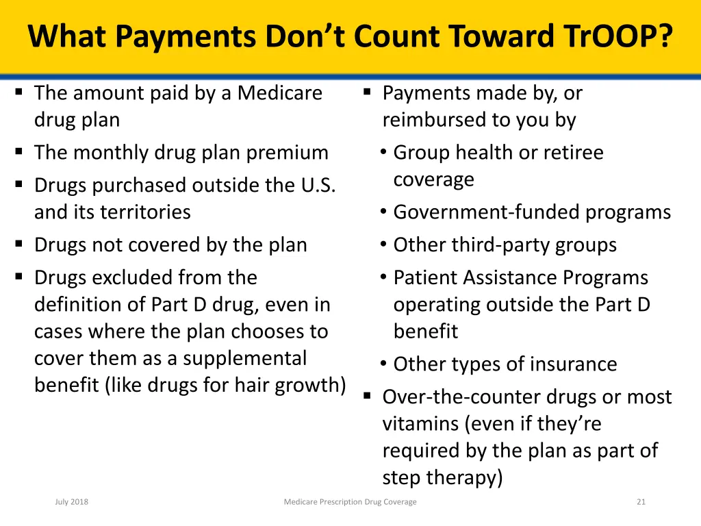 what payments don t count toward troop