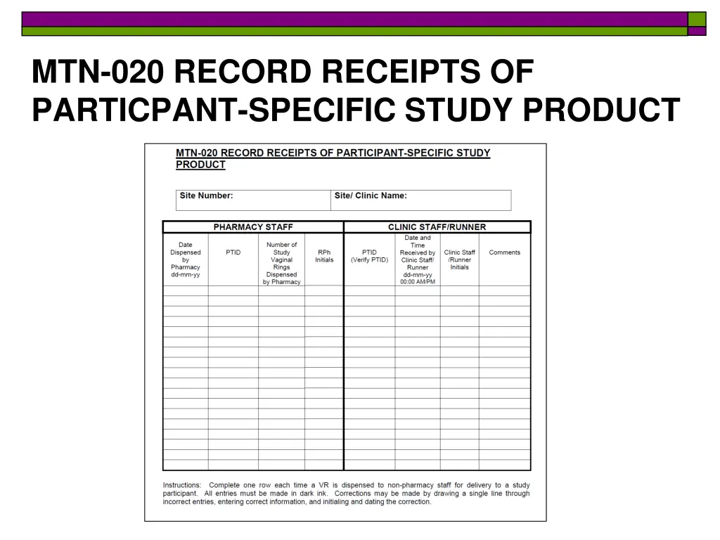 mtn 020 record receipts of particpant specific