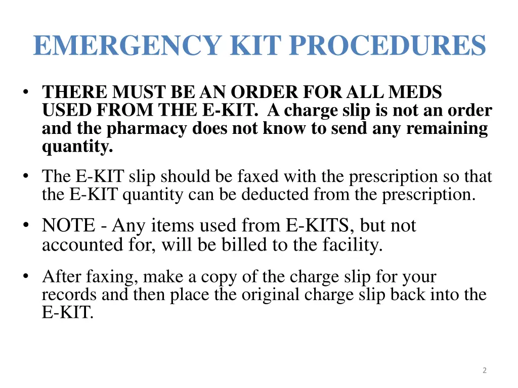 emergency kit procedures