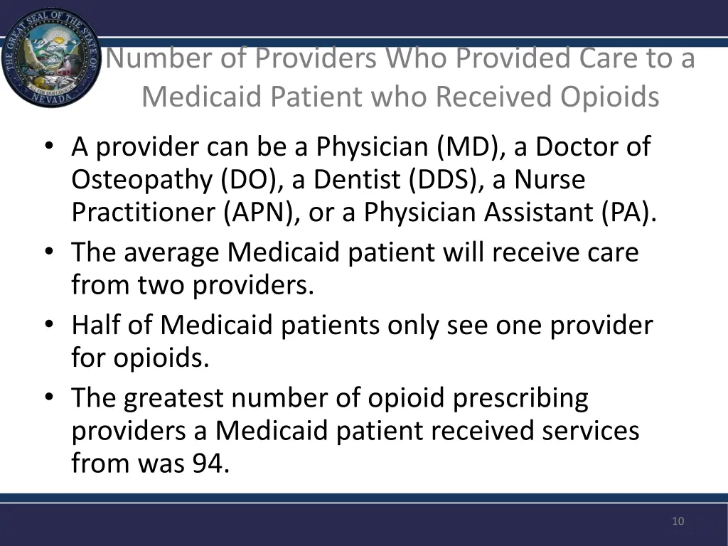 number of providers who provided care