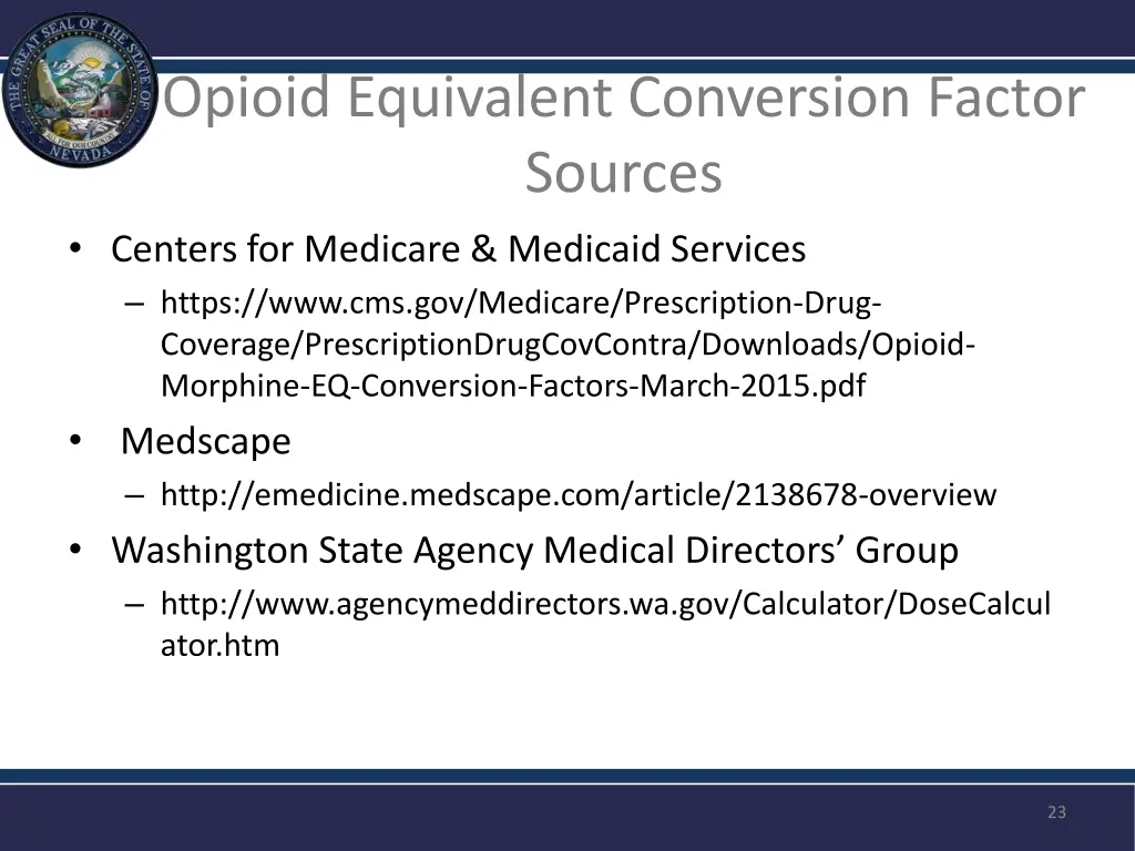 opioid equivalent conversion factor sources