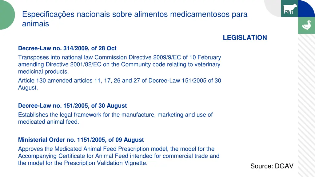 especifica es nacionais sobre alimentos