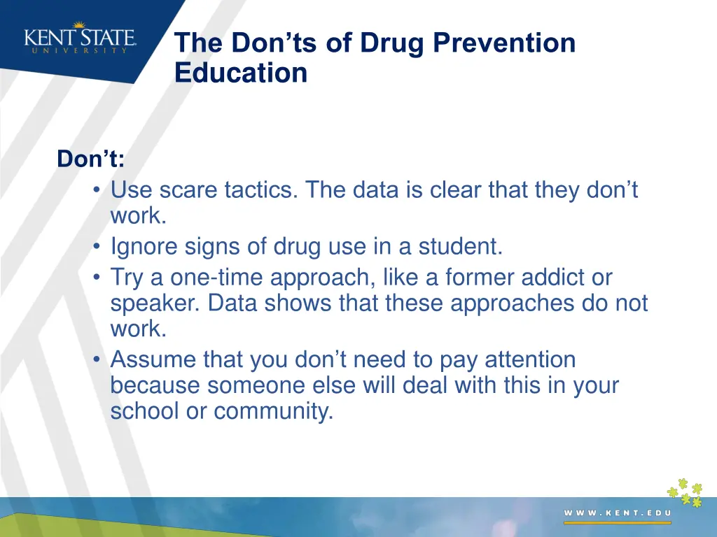 the don ts of drug prevention education