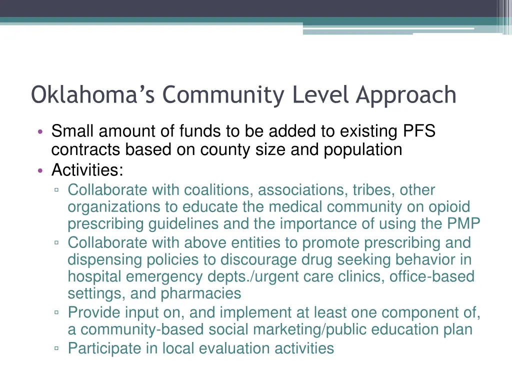 oklahoma s community level approach