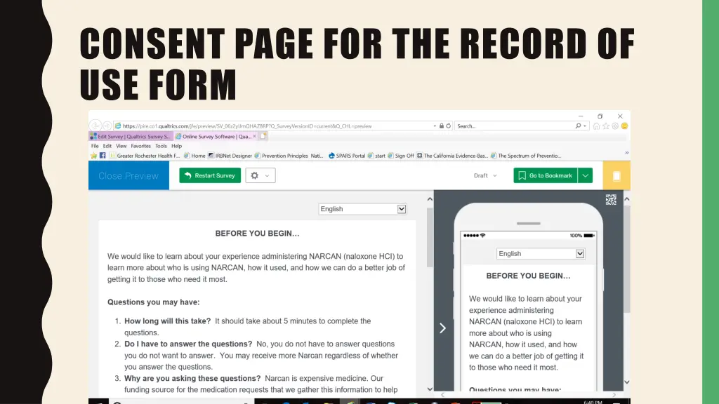 consent page for the record of use form