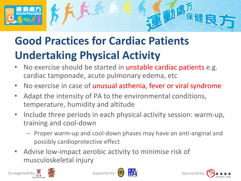 good practices for cardiac patients undertaking