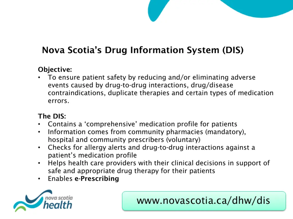 nova scotia s drug information system dis