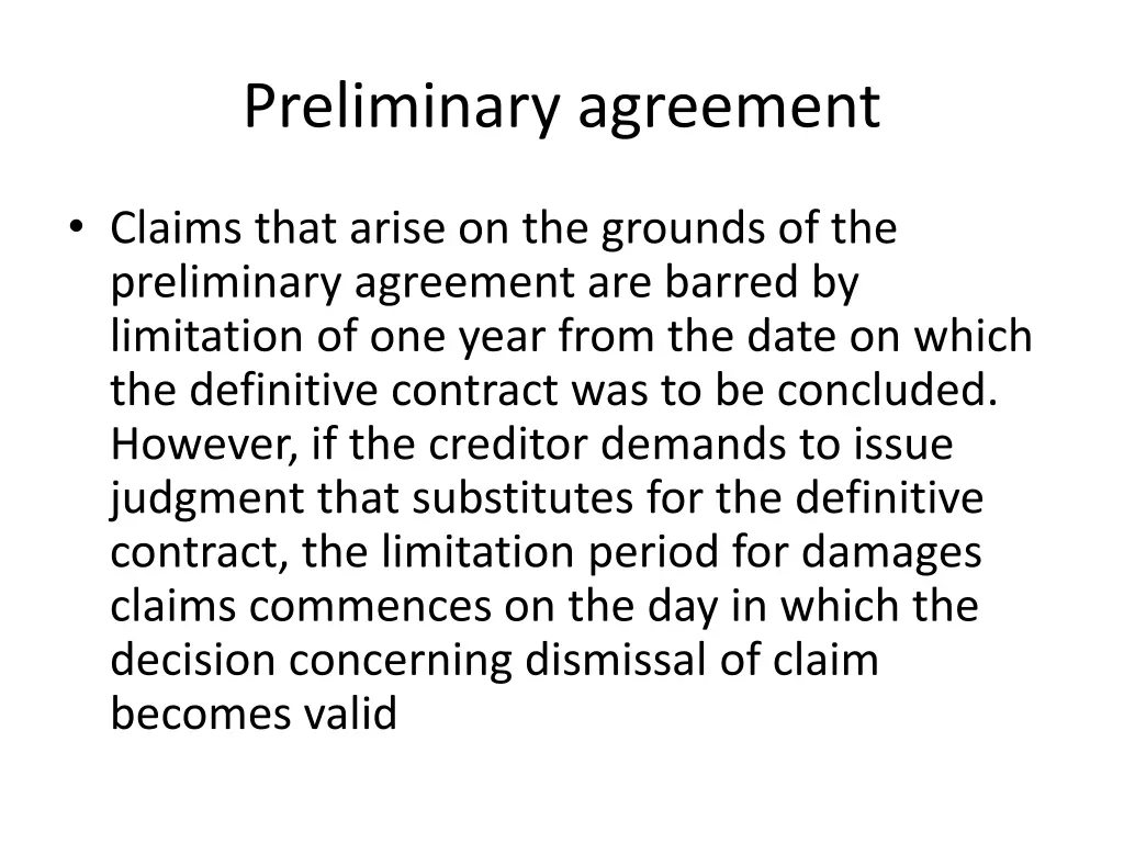 preliminary agreement