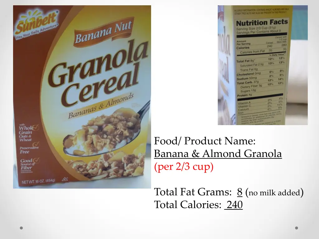 food product name banana almond granola