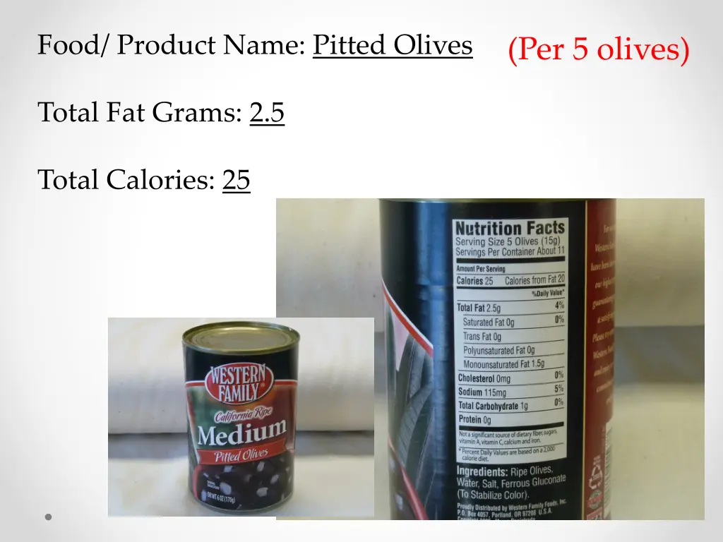 food product name pitted olives