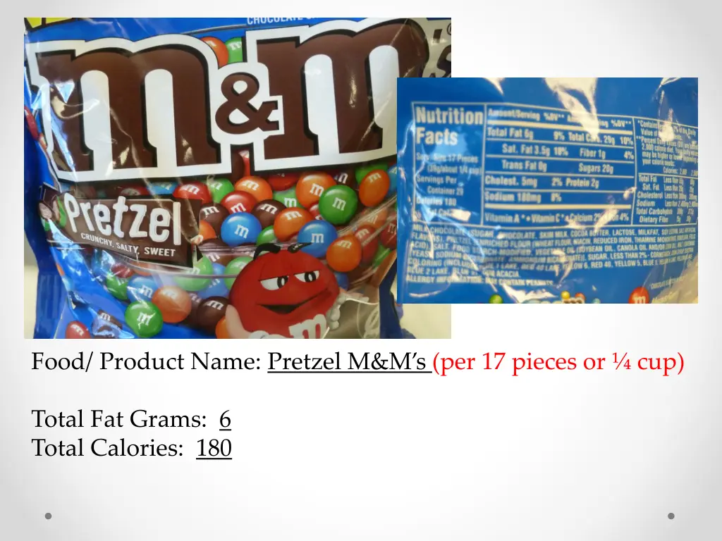 food product name pretzel m m s per 17 pieces