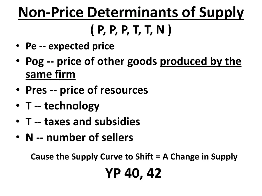 non price determinants of supply