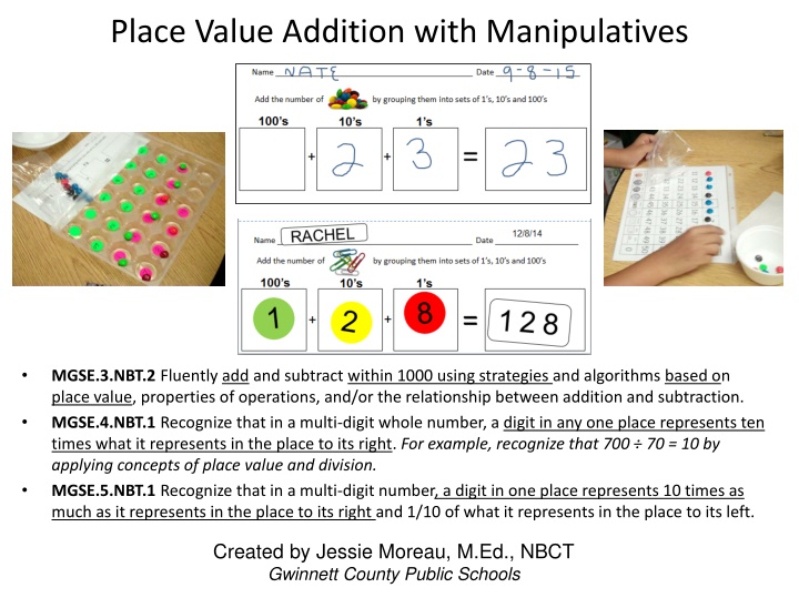 place value addition with manipulatives