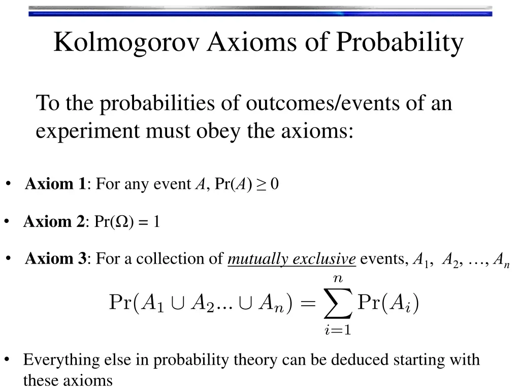 kolmogorov axioms of probability