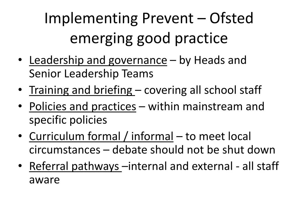 implementing prevent ofsted emerging good