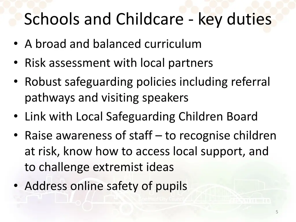 schools and childcare key duties