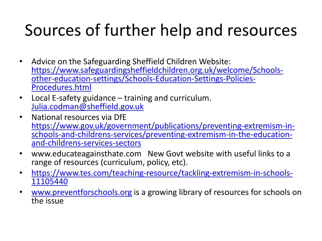 sources of further help and resources